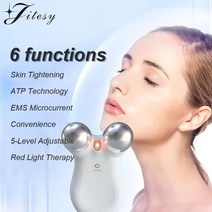 EMS 얼굴 리프팅 마사지기 3단계 조절 가능 붓기 제거 가정용 고주파 v라인 / 얼굴 3D 롤러 레드 라이트 테라피 얼굴 무선 주파수 눈 마사지 장치 미세 전류 장치, 옐로우