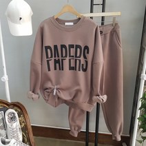 상상그이상 여성용 기모안감 레터링 맨투맨 밴딩 조거팬츠 트레이닝 세트