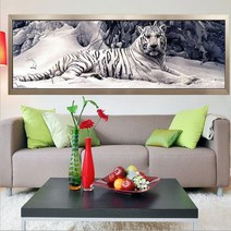 안묵 보석십자수 호랑이 백호 성공 힘 금전운 보석십자수 사무실 거실 비즈 공예, 240x90cm