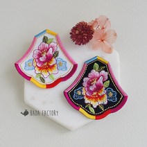 바다팩토리 전통 꽃 모양 오정수 한복 자수 와펜, 검정
