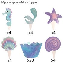 다채로운 쉘 플레이트 식기 세트 인어 테마 파티 용품 생일 DIY 장식 샤워, 40pcs wrapper set