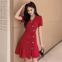 사사로이 여성 원피스 미니원피스 셔링원피스 브이넥원피스 짧은소매원피스 언발란스원피스 스트랩 도트원피스 여리여리한 핏 슬림핏 데이트룩 강추