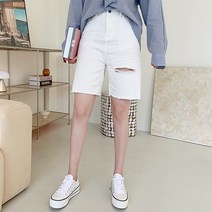 티데일리 코히 5부 컷팅 데님팬츠 여성용 빅사이즈 하프 반바지