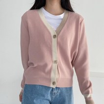 러블리 배색 브이 니트 가디건