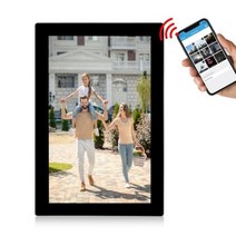 디지털 액자 동영상 전자 앨범 15개의 사진 프레임 15 6인치 fhd 터치 스크린 와이파이 사진 프레임 앱을 통해 사진 비디오 즉석 공유 벽걸이형, 영국 플러그, 검은색