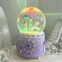 회전목마 유니콘 워터볼 오르골 뮤직박스 유니콘인형 여자친구선물 어린이선물 아이방장식, 퍼플, 미니러그추가