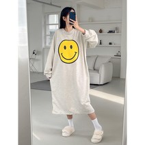 프린팅 캐주얼 스마일 오버핏 라운드넥 맨투맨 롱 원피스 (3color)