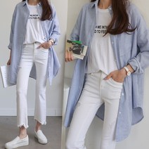 하늘바라기 여성용 모던 스트라이프 롱 셔츠