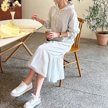 메이후드롱원피스 빅사이즈 오버핏 긴팔원피스 무지원피스 모자 여성용