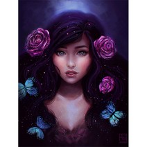 올레보 액자 캔버스형보석십자수 Diy세트 라운드 비즈 핫 제품 여자 30 X 40 cm, 1세트, G1457.올레보 자주색 머리 미녀