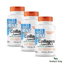 [ 2+1 ] 닥터스베스트 콜라겐 타입 1형 앤 3형 1000mg 펩탄 비타민C 함유 180정 Non GMO