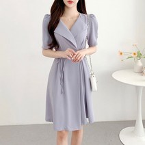 [레티고] 여성 포인트 카라 쉬폰 하객 원피스