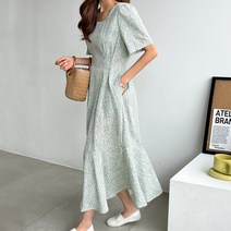 피핀 여성용 스퀘어넥 잔패턴 롱원피스 38542