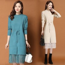 레이스 베이스 니트 원피스 5색상