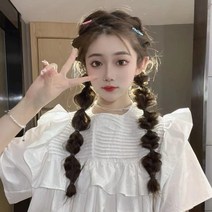 YAPOGI초롱머리 딴머리 땋은머리 복싱머리 부분가발, 2개입, 브라운 블랙