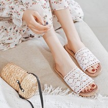 여름 린넨 왕골 레이스 실내화 여성 비치 슬리퍼 거실화, 250~255 화이트39-40-MWBK06