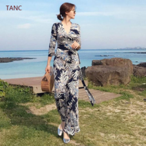 TANC 플라워 원피스 봄신상 여름 슬림 롱 V넥 랩스커트