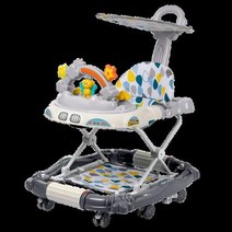 어르신보행기 보행보조기 노인보행기 성인용보행기 다기능 베이비 워커는 아기가 흔들 목마로 전환 할 수있는 음악과 안티 롤오버 트롤리를 걷는 법을 배웁니다, with awning grey