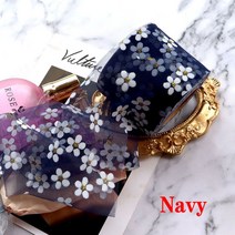 6cm 5 야드 꽃 무늬 얇은 명주 그물 데이지 리본 롤 DIY 수제 공예 머리 베이킹 벚꽃 인쇄 메쉬 패브릭 용품118597, 8cm x 5yards, Navy, Navy