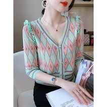 니트 반팔 카디건 얇은 여성 여름 스타일 진주 캐주얼 와이드 v넥 상의 2022년 여성복
