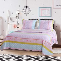 Greenland Home 폴카 도트 스트라이프 퀼트 세트 정품보장, Pink