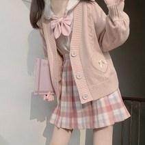 서브컬쳐옷 멘헤라 하트 리본 걸즈 오버핏 카디건 니트 루즈핏