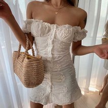BOHO INSPIRED layered ruffle women Dress 파란 베이지 꽃 파티 드레스 퍼프 슬리브 리본 넥타이 여름 2022 new