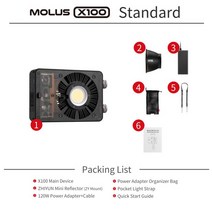 FITRADE Zhiyun MOLUS X100 LED 조명 유튜브 및 틱톡용 스튜디오 사진용 포켓 Cob 조명 100W 2, 01 Molus X100 Standard_04 UK