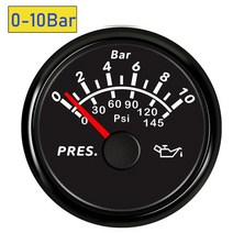유면계 유량계 52mm 보트 자동차 오일 압력 게이지 5 Bar /10 Bar 압력 게이지 9 ~ 32 V 백라이트 포함, 04 Black 10 Bar