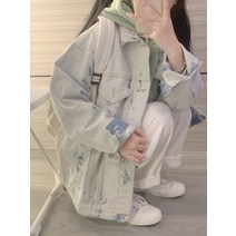 빈티지 나염 워싱 데님 재킷 루즈핏 데일리 상의 간절기 자켓 새내기룩 데일리룩