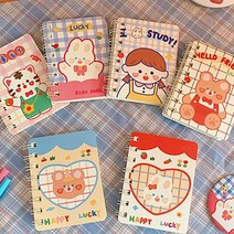 달자샵 1+1 아기자기 미니포켓 캐릭터 수첩 스프링 유선 메모노트, 1Pcs+1Pcs, 리본토끼