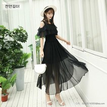 여성 봄 여름 쉬폰 오프숄더 드레스 소프트 원피스