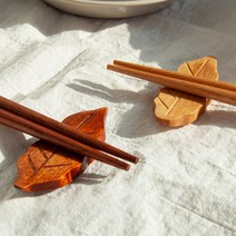 나뭇잎 원목 젓가락 받침대 나무 우드 앤틱 수저받침, 브라운