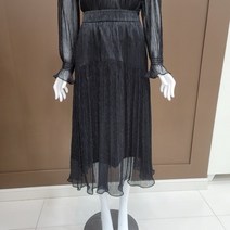 [시에로] 메탈 주름지 라운드 절개 롱스커트-SH1SKF437BK