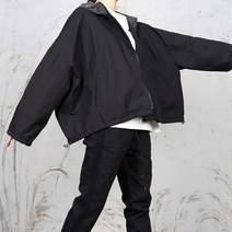 벅시루 여성 후드배색 이중 스트링 야상 집업 점퍼