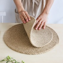 밀짚 라탄 냄비 컵 받침 티코스터 접시 테이블 매트, 원형 30cm