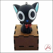 핸드 메이드 사각 회전 오르골(뮤직박스)-검은 고양이(4곡 중 선택)교구 생활잡화 교구잡화 문구 잡화, 오버 더 레인보우