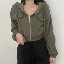 VANANA2 가을 겨울 여성 골덴 코듀로이 크롭 포켓 후드집업 점퍼