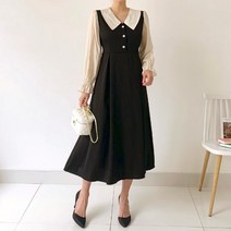 퍼니걸스 9039 배색 카라 롱 원피스 여성의류