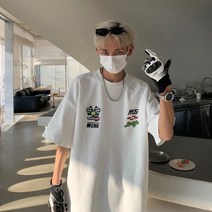 팀복 루즈핏 박시 티셔츠 오토바이 레이싱 힙합 반팔 남성 여름 헤비 코튼 미국 유행 잘 생긴 슈트