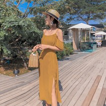 슬릿 트임 원피스 푸켓 섬 해변 바캉스 비치 여성 작은 키 포시 쌀 아시아 하프기장 뒷면 스트랩 4138303711