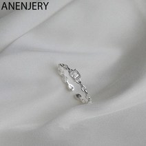 WB ANENJERY Silver Color Square Zircon Chain Shape Adjustable Thin Ring For Women Exquisite Simple A
