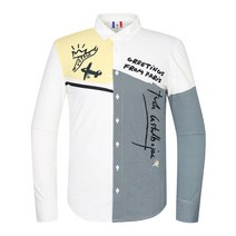 까스텔바작 BGAFTS007WH 남성 스트레치 배색 아트웍 져지 셔츠