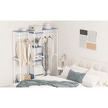 YEAR COLOR 당일배송 모던 심플 서랍장 행거 옷걸이 침실 다용도 수납장행거 스탠드 행거 120x30x140cm 3colors, 블루+화이트