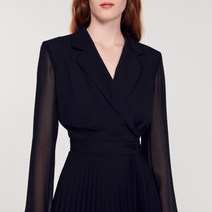 산드로 원피스 드레스 Dual-material long-sleeved dress