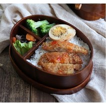 목조도시락 원목도시락 3단 도시락, 타원형파우치