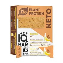 IQBAR Brain and Body 케토 단백질 바 초콜릿 과일 애호가 다양한 24개 에너지 저탄수화물 고섬유 비건 저설탕 식사 대용, 바나나 너트_12개(1팩)