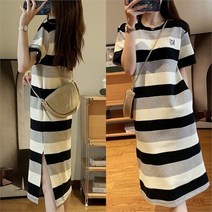 셀러허브 여성패션 [오노마] ONM 휴양지 데일리 여성 스트라이프 스판 롱 니트 원피스