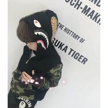 BAPE 아동복 추동 남녀 아동 샤크 카모플라쥬 후드점퍼 중