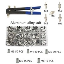 354 Pcs 리벳 너트 + 손으로 스레드 총 M3 M4 M5 M6 M8 M10 더블 내부 수동 리베 터 건 도구, 07 set 7 aluminum
